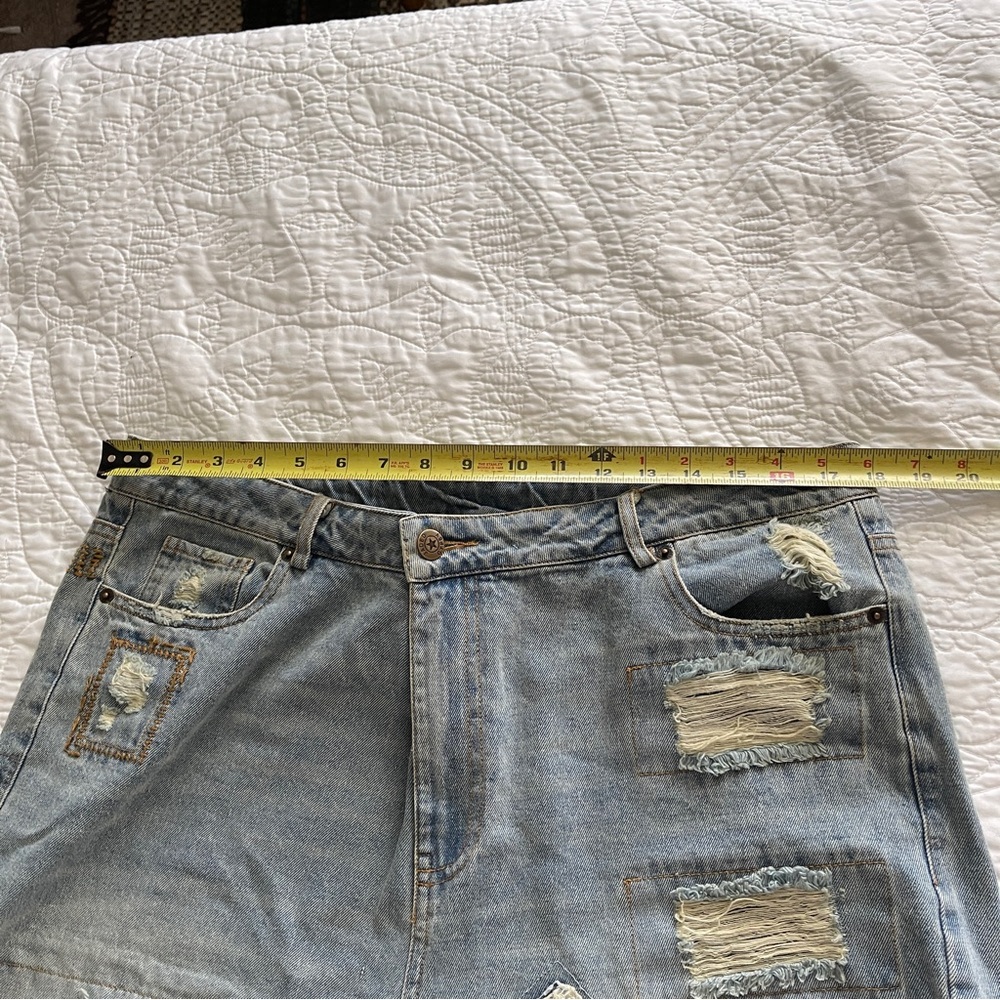 Distressed Patchwork Blue Jeans - Picture 8 of 10